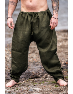Pantaloni vichinghi in lino Wodan, verde oliva