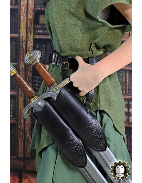 Tahalí medieval doppio in pelle nera...