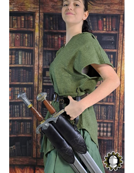 Tahalí medieval doppio in pelle nera...