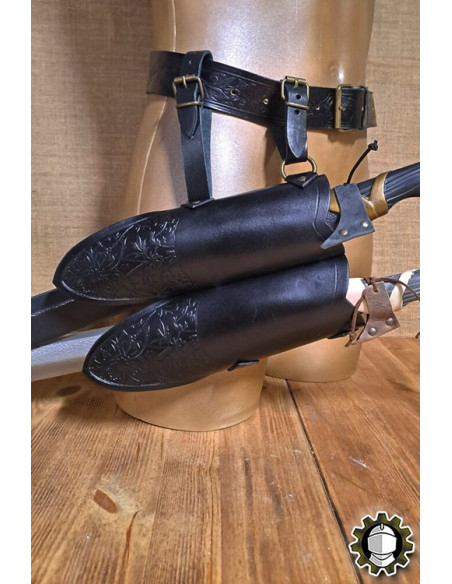 Tahalí medieval doppio in pelle nera...