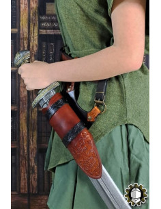 Tahalí medieval Brian, mano destra cuoio marrone