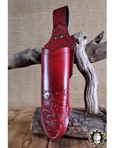 Tahalí medieval per pugnali in cuoio rosso modello Jerome
