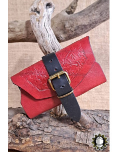Borsa medieval in pelle rossa per 3 pozioni, Tarryon