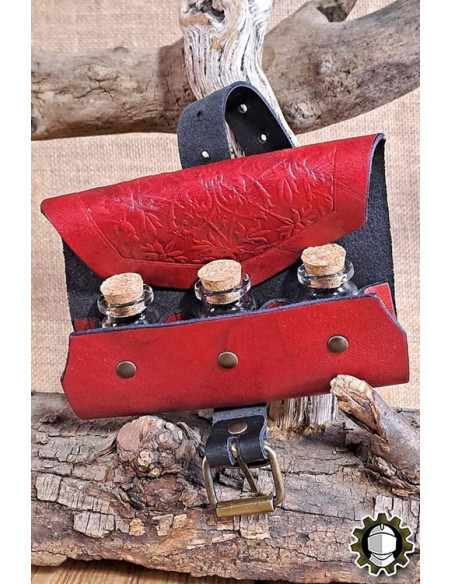 Borsa medieval in pelle rossa per 3...