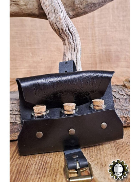 Borsa medievale in pelle nera per 3...