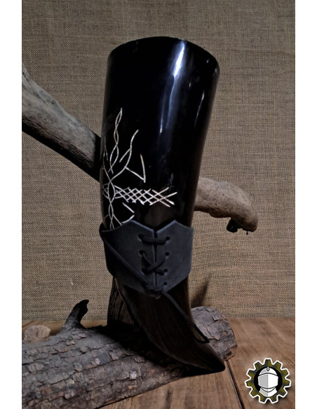 Tahalí in pelle per corno, colore nero