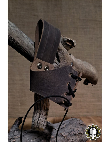 Tahalí in cuoio per corno, color marrone