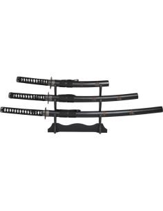 Set Katana Wakizashi e Tanto modello Samurai, con supporto
