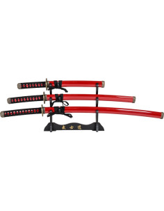 Set Katana Wakizashi e Tanto decorativo con supporto,...