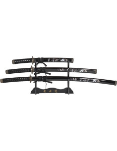 Set Katana Wakizashi e Tanto decorativo con supporto,...
