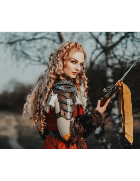 Spalliera vichinga in pelle marrone,...