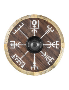Scudo Viking Vegvísir con bordo in cuoio (60 cm.)