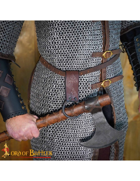 Tahalí celtico per asce in cuoio marrone