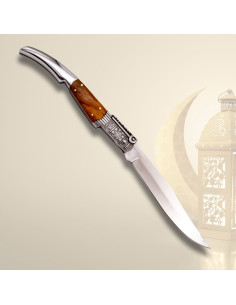 Coltello a scatto serie Ambra, manico in olivo