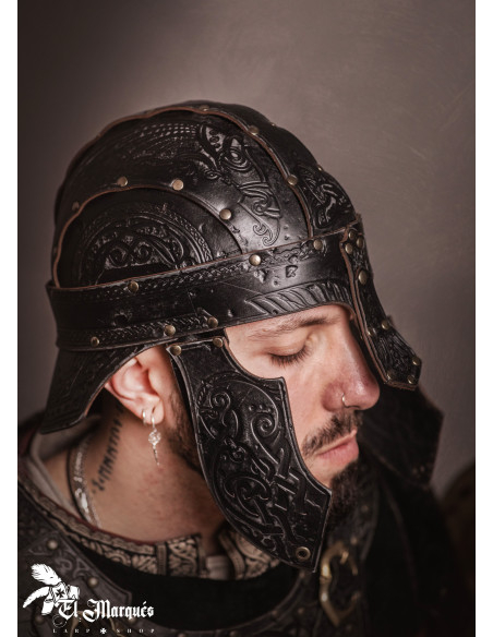 Casco Spangenhelm Baldur in cuoio,...