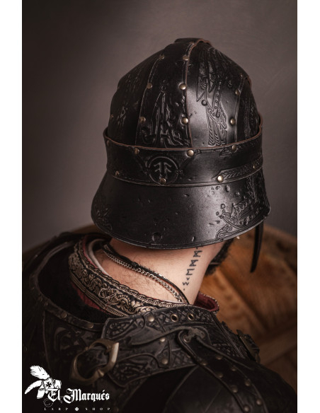 Casco Spangenhelm Baldur in cuoio,...