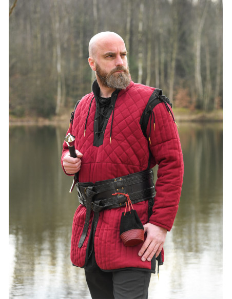 Gambesón medieval rosso-nero, maniche...