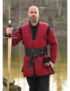 Gambesón medieval rosso-nero, maniche removibili 2