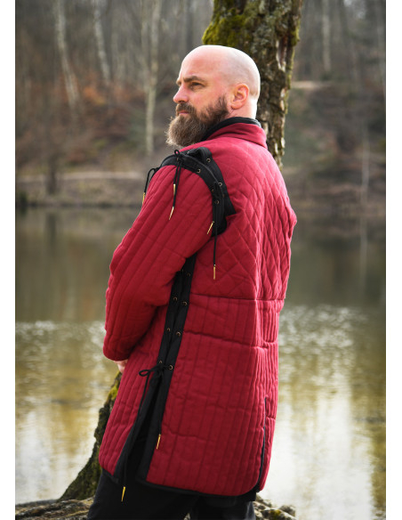 Gambesón medieval rosso-nero, maniche...