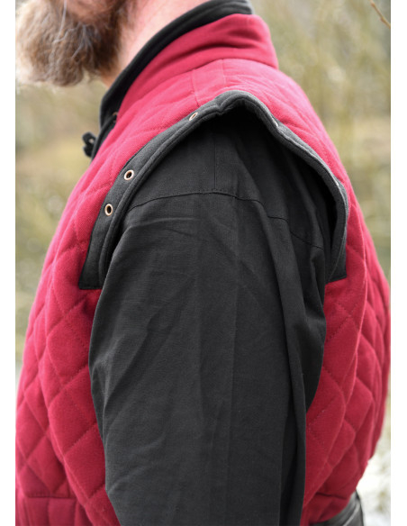 Gambesón medieval rosso-nero, maniche...