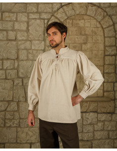 Camicia medieval in cotone modello Ansgar, bianco naturale