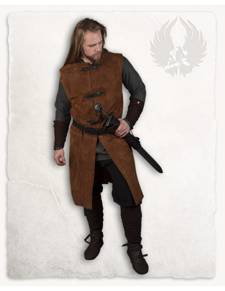 Tabardo medieval in pelle scamosciata...