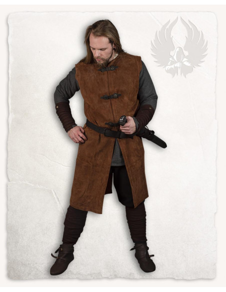 Tabardo medieval in pelle scamosciata...