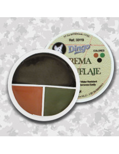 Barattolo di vernice camouflage nera, marrone e verde scuro