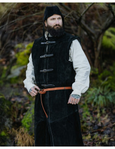 Gilet medieval lungo in camoscio modello Garen, colore nero 2
