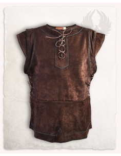 Gilet medieval chiuso in suede modello Penda, marrone
