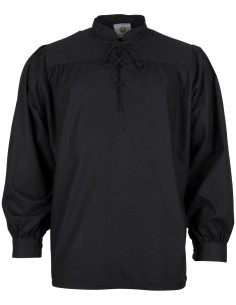 Camicia medieval in cotone modello Roland, colore nero
