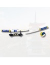 Katana decorativa in miniatura con supporto, colore blu-bianco