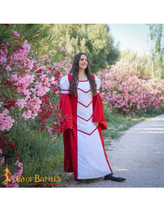 Abito medievale della damigella Isabel, bianco-rosso 2