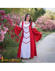 Abito medievale della damigella Isabel, bianco-rosso