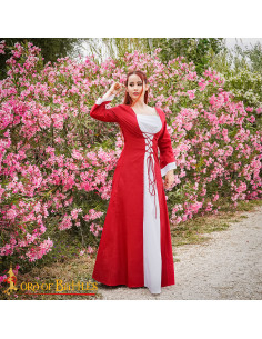 Abito da principessa medievale in cotone - rosso e bianco