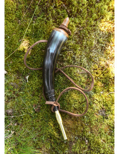 Polveriera in corno con tappo in ottone (25 cm. circa)
