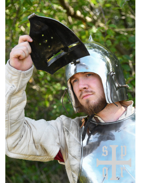 Casco Medievale con visiera e tappo a...