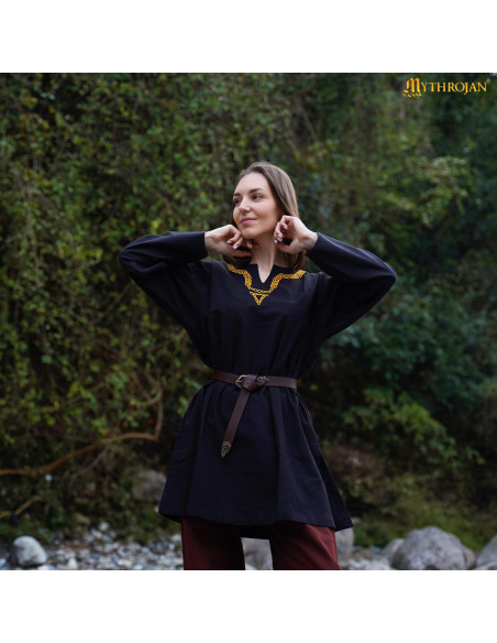 Tunika medievale in cotone con collo...