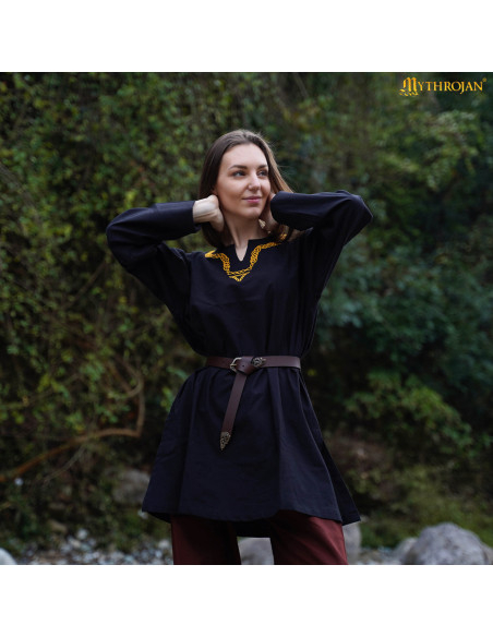 Tunika medievale in cotone con collo...