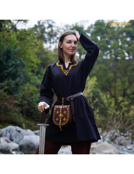 Tunika medievale in cotone con collo...