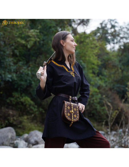 Tunika medievale in cotone con collo...