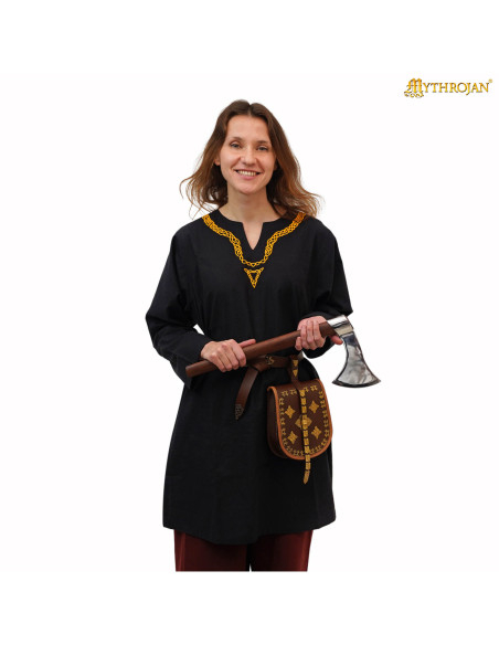 Tunika medievale in cotone con collo...