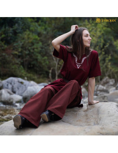 Tunica medieval di cotone con collo ricamato maniche corte