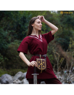 Tunica medieval di cotone con collo ricamato maniche corte 2