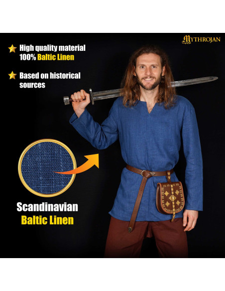Tunica vichinga in lino, colore blu