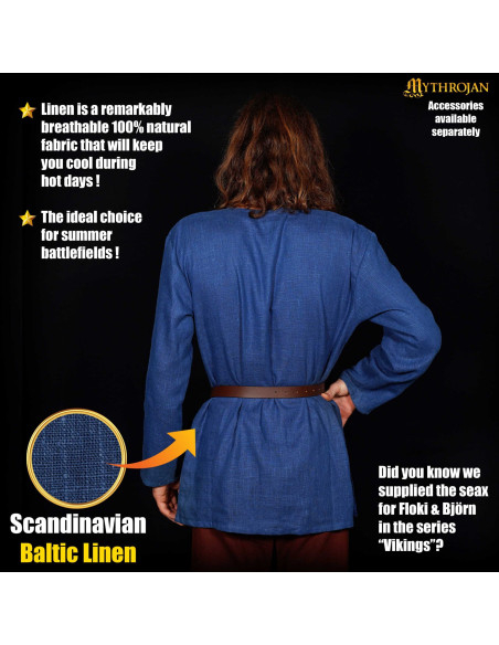Tunica vichinga in lino, colore blu