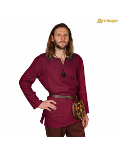 Tunika vichinga in lino, colore vino rosso