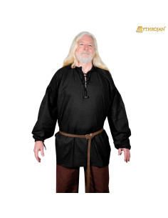 Camicia vichinga in cotone modello Avventuriero, colore nero