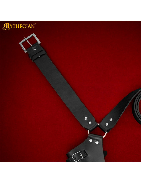 Tahalí medievale in cuoio nero per...