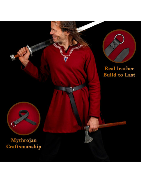 Cintura vichinga in pelle nera con...